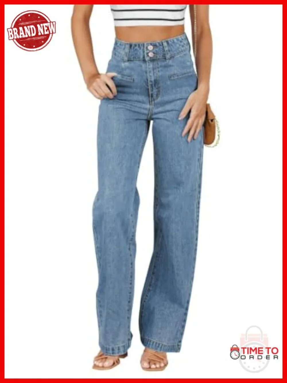 High Waisted Straight Leg Stretchy Jeans Trendy Wide Leg Denim Pants